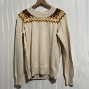 Old Ranch Fair Isle Yoke Sweater L Organic Cotton Cabincore AprèsSki Nordic Knit